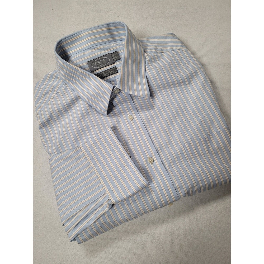 Talbots Mens Shirt 17 32/33 Striped Blue/Tan Long‎ Sleeve Professional Career